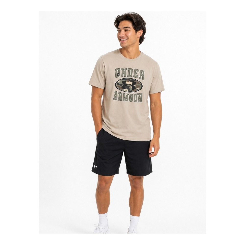 Under Armour Camo Logo Graphic T-Shirt Men's Medium Beige Short Sleeve Tee